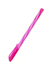 Pink ball pen with a cap isolated on white background