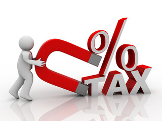 

3d illustration Tax Concept with percentage symbol near leader

