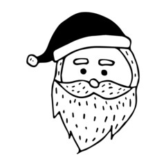 Cute vector doodle Santa Claus. Christmas black and white vector illustration. Hand drawn clipart with Father Frost. Happy New Year.