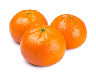 Three ripe juicy tangerines isolated on a white background. Fresh fruits.