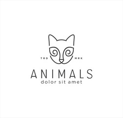 Simple cat head logo line art monoline style modern and minimalist design template. abstract kitty logo icon