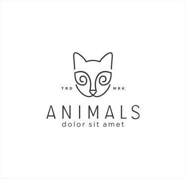 Simple cat head logo line art monoline style modern and minimalist design template. abstract kitty logo icon