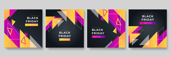 Black Friday sale 2021 design for social media template. Gradient social media post banner template for Black Friday festival. Fashion sales social media post, web ads banner, Promotional ads design.