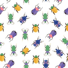 Seamless vector pattern with colorful bugs. Background with insects