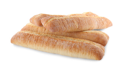 Tasty baguettes on white background. Fresh bread