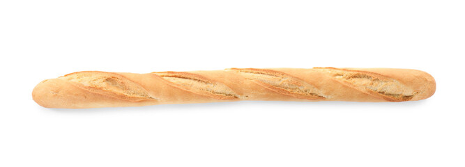 Tasty baguette isolated on white, top view. Fresh bread