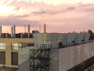 cooling tower at sunset