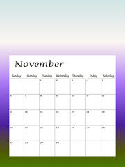November 2022. Calendar planner design template. Week starts on Sunday.