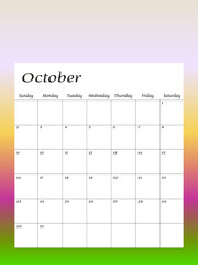 October 2022. Calendar planner design template. Week starts on Sunday.