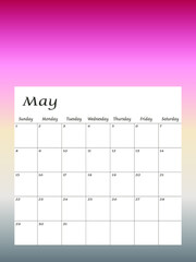 May 2022. Calendar planner design template. Week starts on Sunday.