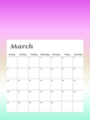 March 2022. Calendar planner design template. Week starts on Sunday.
