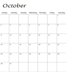 October 2022. Calendar planner design template. Week starts on Sunday.