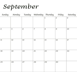 September 2022. Calendar planner design template. Week starts on Sunday.
