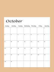 October 2022. Calendar planner design template. Week starts on Sunday.