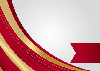 Elegant abstract red background with geometric triangle shape and line golden elements. Realistic luxury paper cut style 3d modern concept. Vector illustration for design