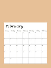 February 2022. Calendar planner design template. Week starts on Sunday.