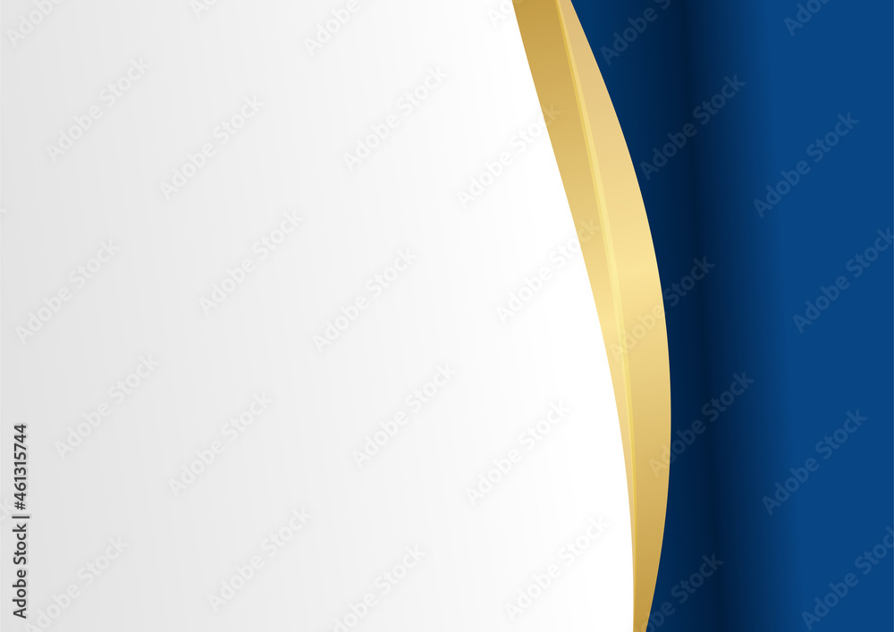 Poster Abstract blue and gold background. Luxury navy blue background combine with glowing golden lines elements. Overlap layer textured background design for banner, poster, presentation design, flier
