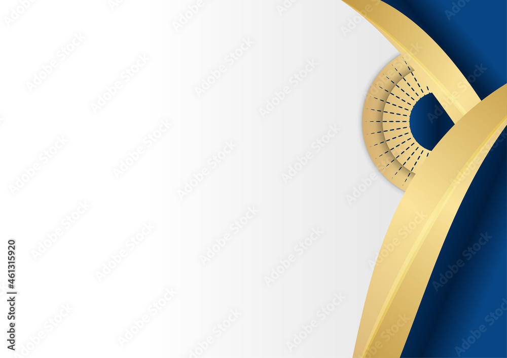 Poster abstract blue and gold background. luxury navy blue background combine with glowing golden lines ele