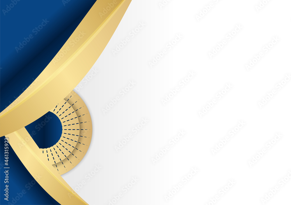 Poster abstract blue and gold background. luxury navy blue background combine with glowing golden lines ele