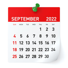 September 2022 - Calendar. Isolated on White Background. 3D Illustration - obrazy, fototapety, plakaty