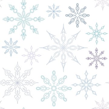 Seamless Pattern With Blue And Purple Snowflakes