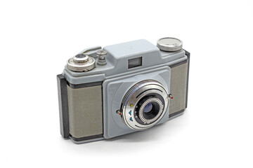 Old photo camera, isolated on a white background