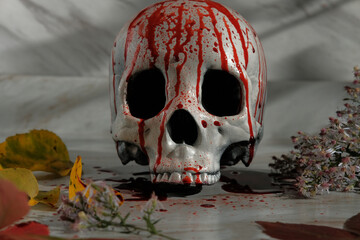 Bloody Halloween Skull - obrazy, fototapety, plakaty