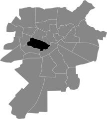 Black location map of the Rury district inside gray urban districts map of the Polish regional capital city of Lublin, Poland