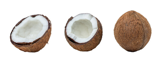 Isolated coconut on a white background. Half a coconut. Delicious and healthy fruit