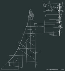 Detailed negative navigation urban street roads map on dark gray background of the quarter Abramowice district of the Polish regional capital city of Lublin, Poland