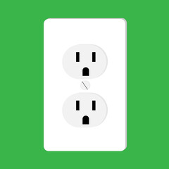 Power outlet. Double electric socket. Green background. Vector energy socket. Basic vector design. Plastic energy socket. Green socket.