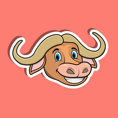 Animal Face Sticker With  Buffalo Character Design.