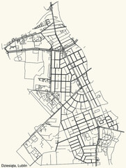 Detailed navigation urban street roads map on vintage beige background of the quarter Dziesiąta district of the Polish regional capital city of Lublin, Poland - obrazy, fototapety, plakaty