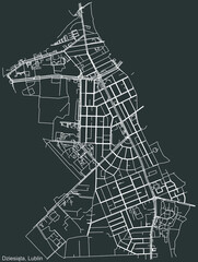Detailed negative navigation urban street roads map on dark gray background of the quarter Dziesiąta district of the Polish regional capital city of Lublin, Poland - obrazy, fototapety, plakaty