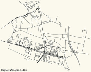 Fototapeta na wymiar Detailed navigation urban street roads map on vintage beige background of the quarter Hajdów-Zadębie district of the Polish regional capital city of Lublin, Poland