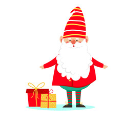 Little cute Christmas gnome with gifts