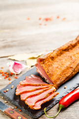 Dry Cured Pork Tenderloin on slate serving board