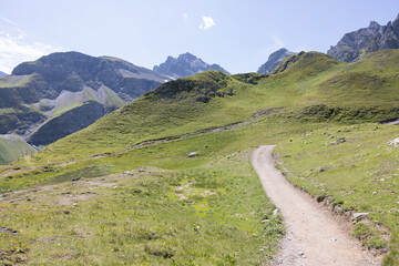 Amazing hiking day in one of the most beautiful area in Switzerland called Pizol in the canton of Saint Gallen. What a wonderful landscape in Switzerland at a sunny day.