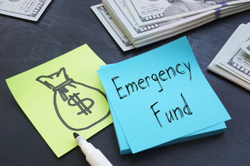 Emergency fund is shown on the business photo using the text