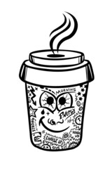 linear graphic drawing in the style of street art. cartoon cup of coffee. graffiti. coffee to take away. street drink. vector illustration.
