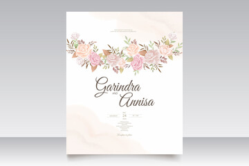 Naklejka na ściany i meble Wedding invitation card template set with beautiful floral leaves Premium Vector