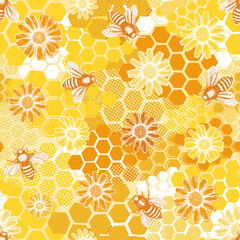 Beautiful pattern bee honeycomb yellow, great design for any purposes. Vector illustration. Geometric texture background. Fabric element.