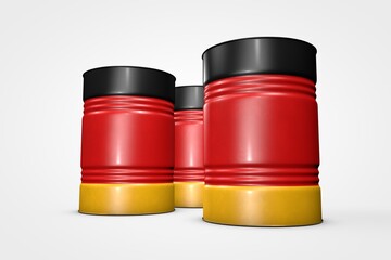 Group of oil barrels from countries of the world isolated on a white background, 3D illustration