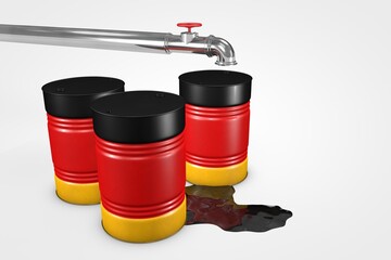 Group of oil barrels from countries of the world isolated on a white background, 3D illustration