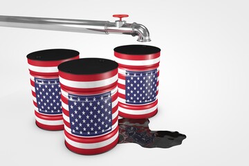 Group of oil barrels from countries of the world isolated on a white background, 3D illustration