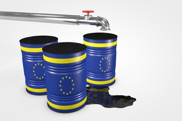 Group of oil barrels from countries of the world isolated on a white background, 3D illustration