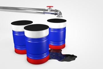 Group of oil barrels from countries of the world isolated on a white background, 3D illustration