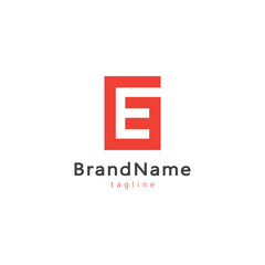 Initial Letter E Linked Logo. Letter E Silhouette Inside Red Geometric Shape Square isolated on White Background. Usable for Business and Branding Logos. Flat Vector Logo Design Template Element