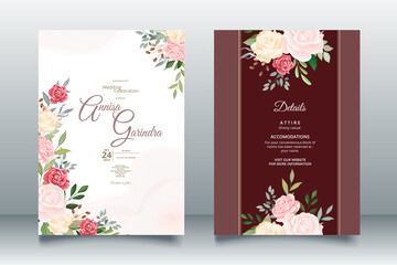 Beautiful floral frame wedding invitation card template Premium Vector