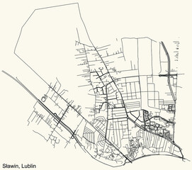Detailed navigation urban street roads map on vintage beige background of the quarter Sławin district of the Polish regional capital city of Lublin, Poland